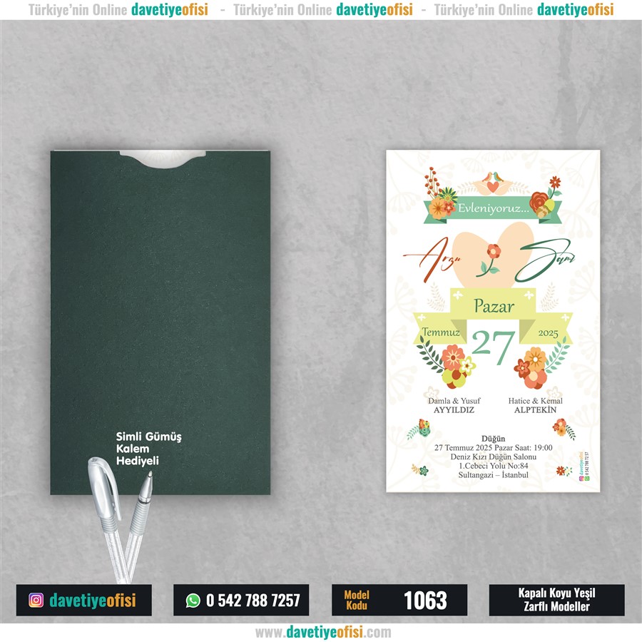 1063kapyesil 1000 Adet Kapalı Yeşil Zarflı Model-1063 - Görsel 1