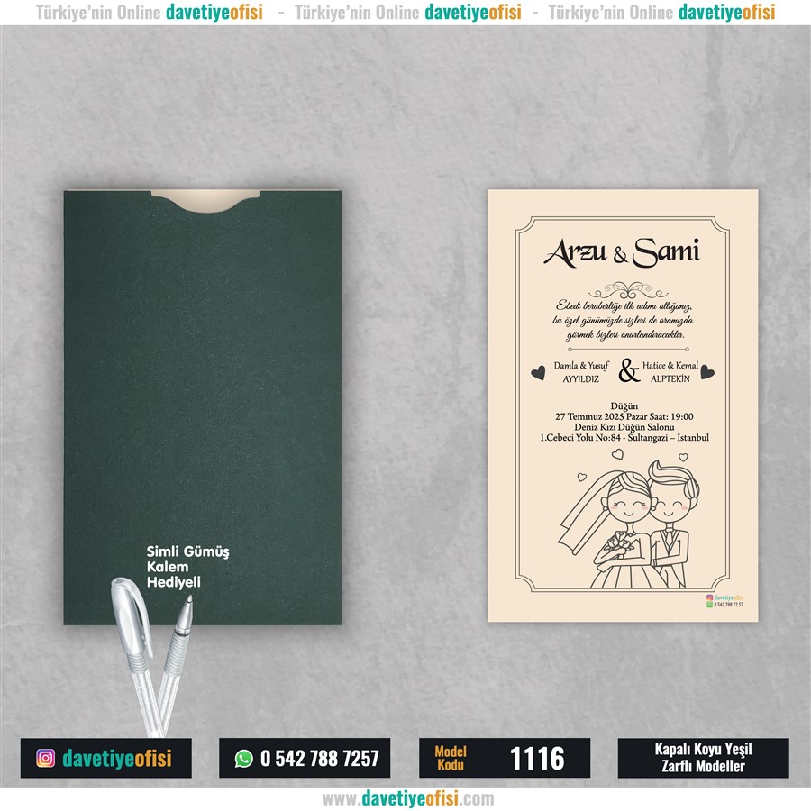 1116kapyesil 1000 Adet Kapalı Yeşil Zarflı Model-1116 - Görsel 1