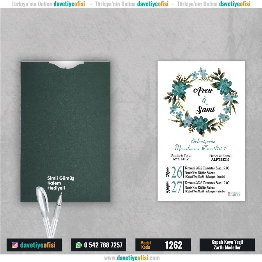 1262kapyesil 1000 Adet Kapalı Yeşil Zarflı Model-1262 - Görsel 1