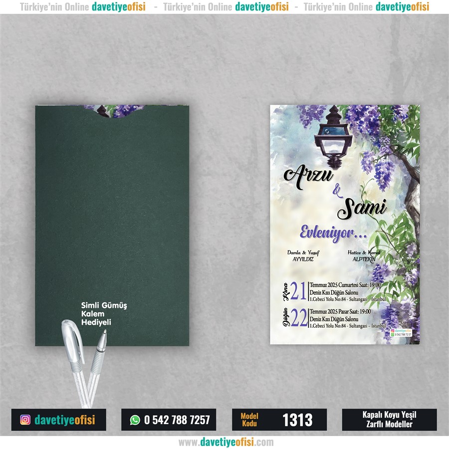 1313kapyesil 1000 Adet Kapalı Yeşil Zarflı Model-1313 - Görsel 1