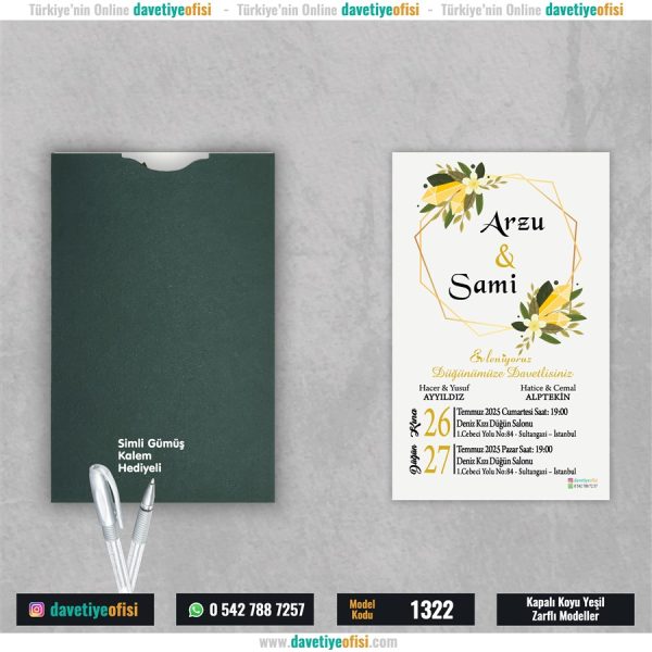 1000 Adet Kapalı Yeşil Zarflı Model-1322