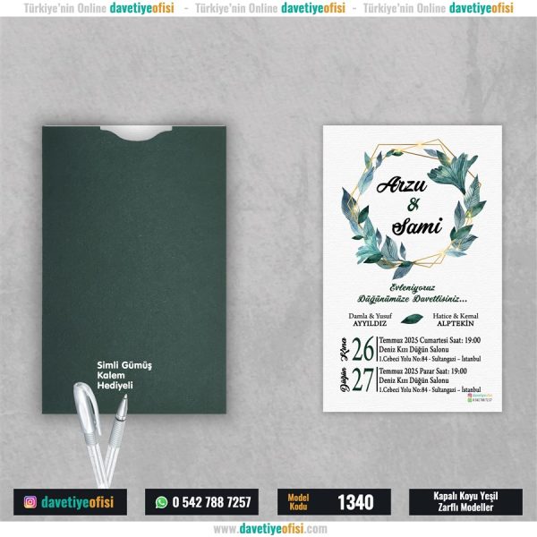 1000 Adet Kapalı Yeşil Zarflı Model-1340