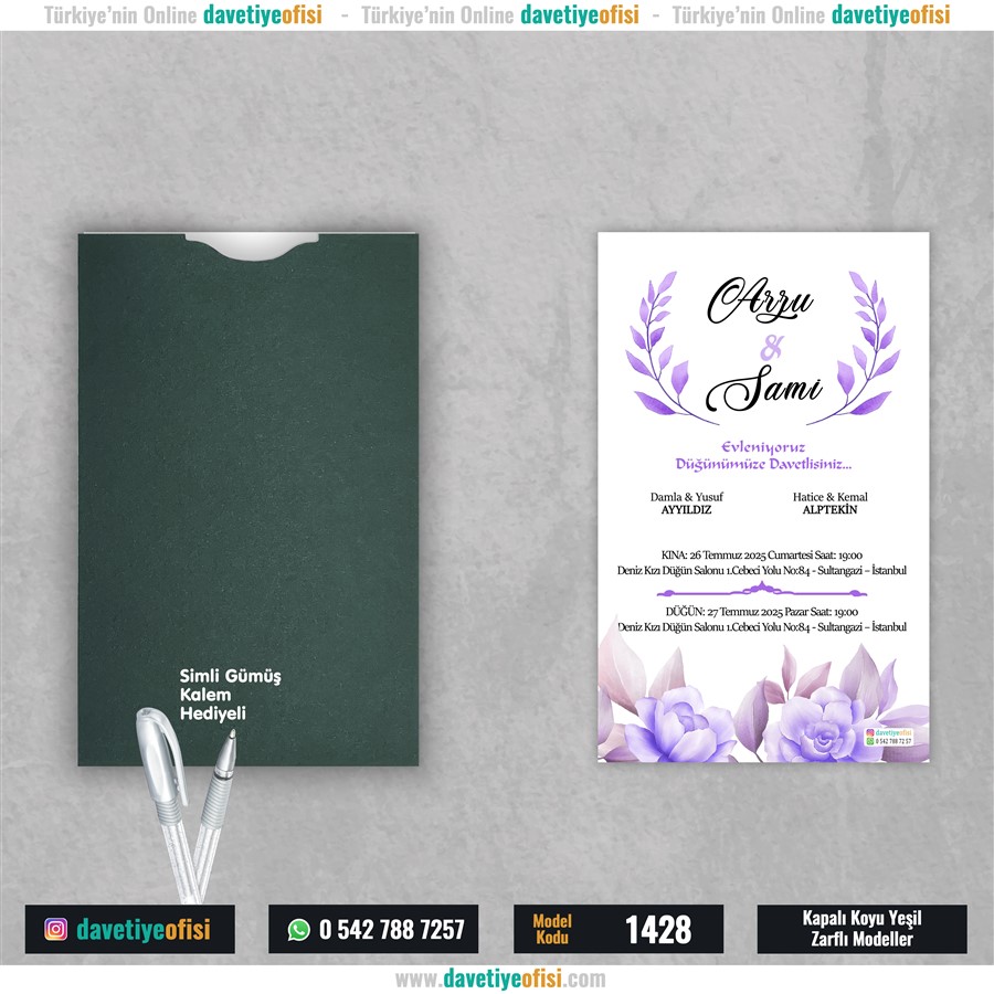 1428kapyesil 1000 Adet Kapalı Yeşil Zarflı Model-1428 - Görsel 1