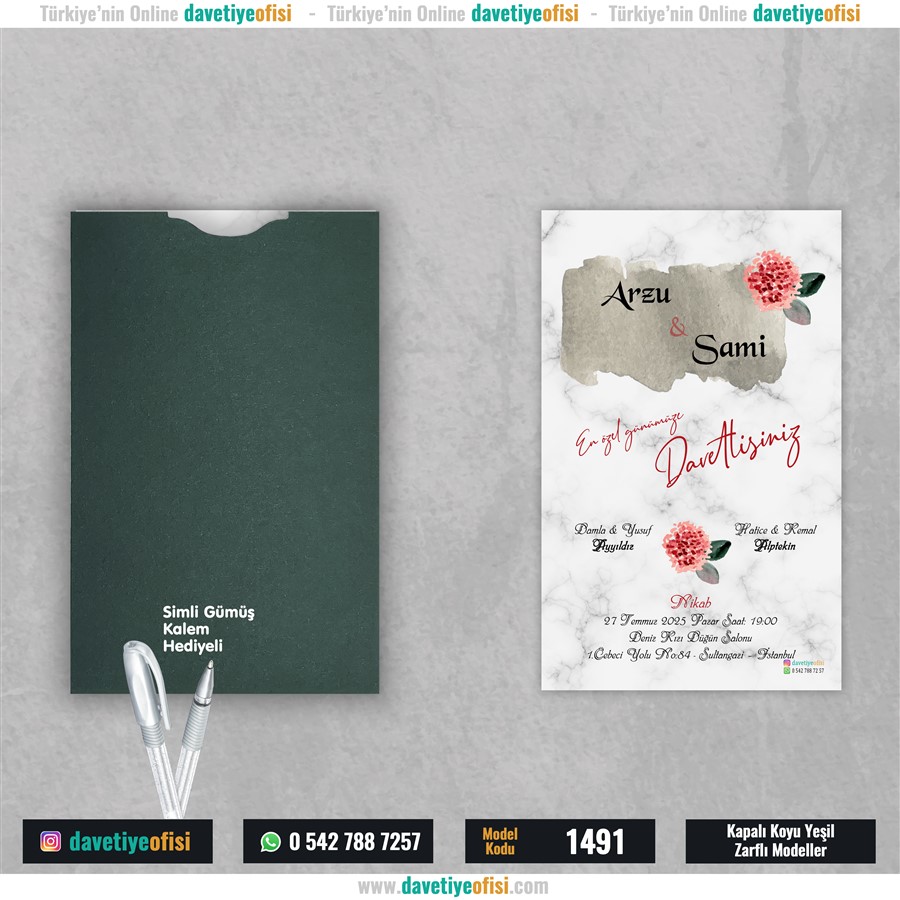 1491kapyesil 1000 Adet Kapalı Yeşil Zarflı Model-1491 - Görsel 1