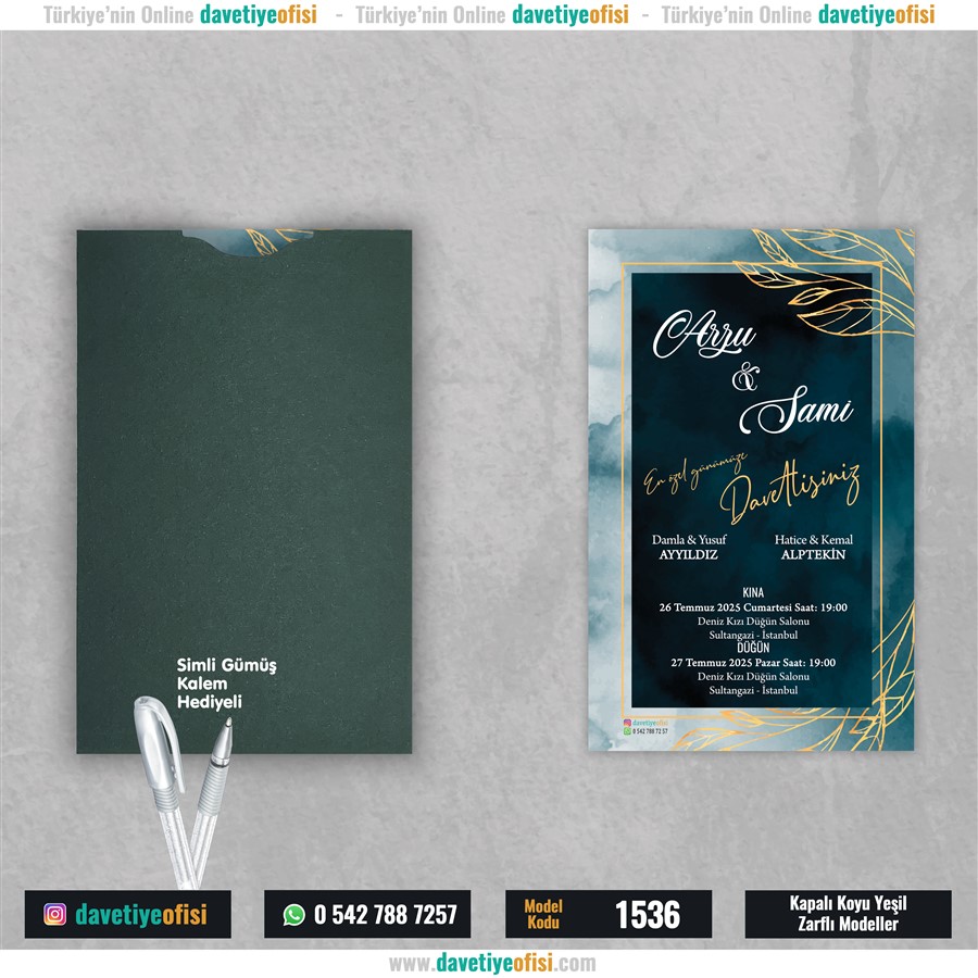 1536kapyesil 1000 Adet Kapalı Yeşil Zarflı Model-1536 - Görsel 1