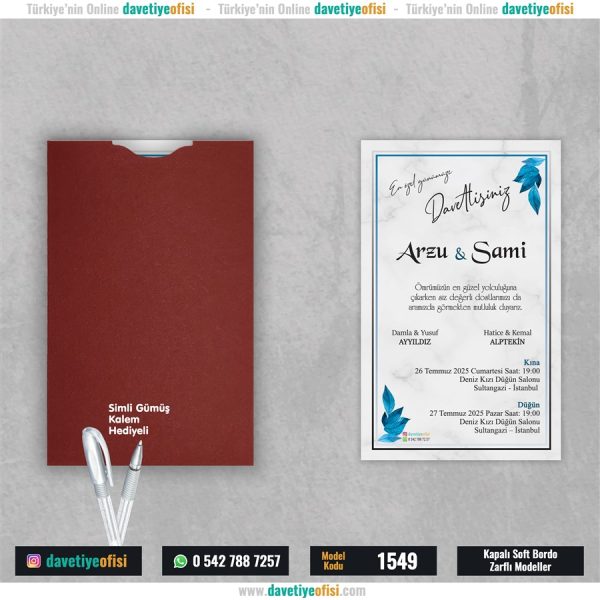 1000 Adet Kapalı Bordo Zarflı Model-1549