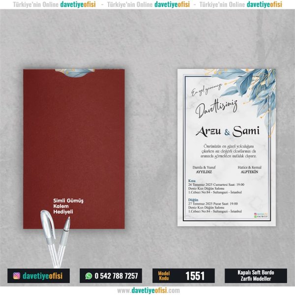 1000 Adet Kapalı Bordo Zarflı Model-1551