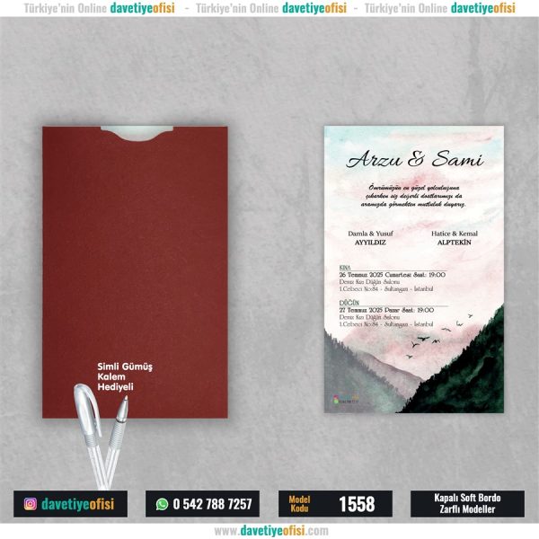 1000 Adet Kapalı Bordo Zarflı Model-1558