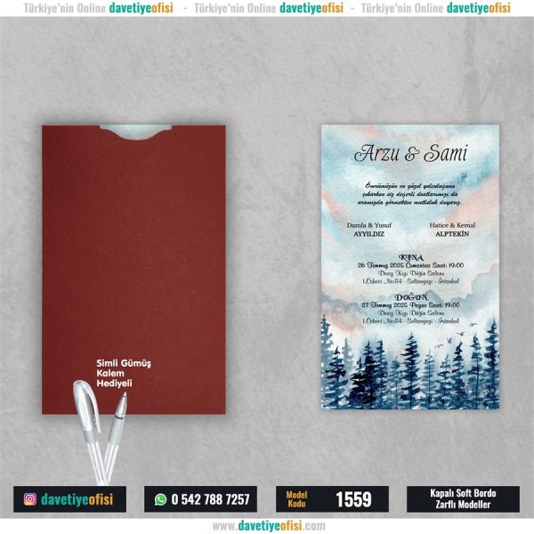 1000 Adet Kapalı Bordo Zarflı Model-1559