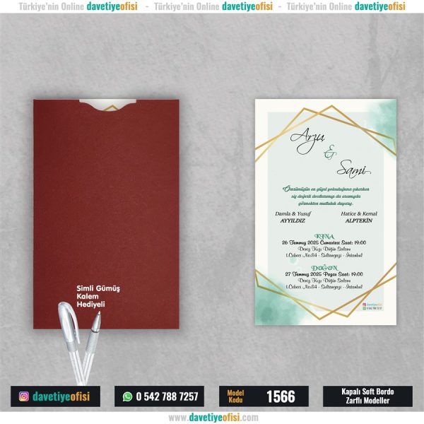 1000 Adet Kapalı Bordo Zarflı Model-1566