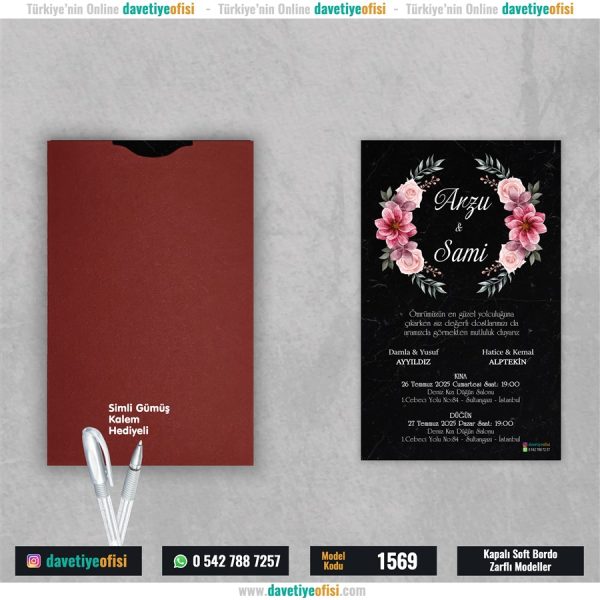 1000 Adet Kapalı Bordo Zarflı Model-1569