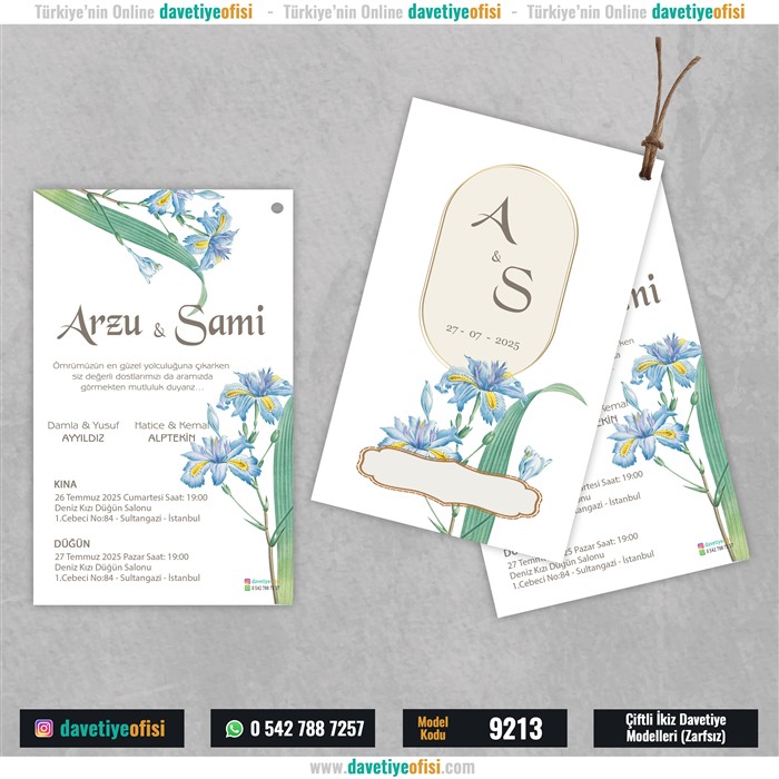 9213ciftli 1000 Adet Çiftli-İkiz Davetiye Model-9213 - Görsel 1