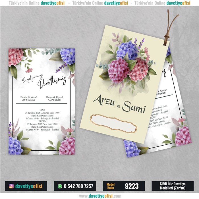 9223ciftli 1000 Adet Çiftli-İkiz Davetiye Model-9223 - Görsel 1