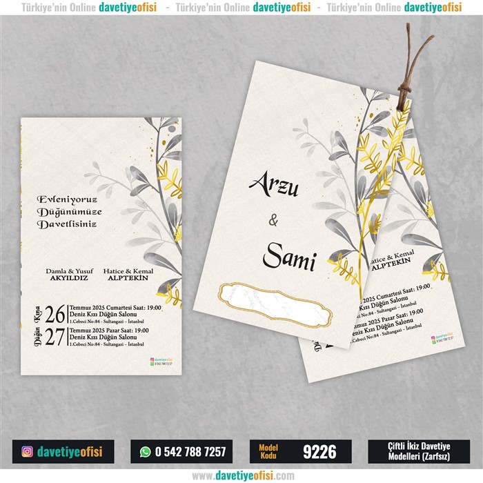 9226ciftli 1000 Adet Çiftli-İkiz Davetiye Model-9226 - Görsel 1