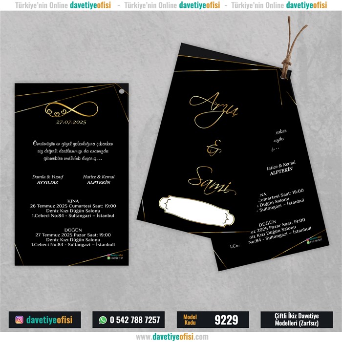 9229ciftli 1000 Adet Çiftli-İkiz Davetiye Model-9229 - Görsel 1