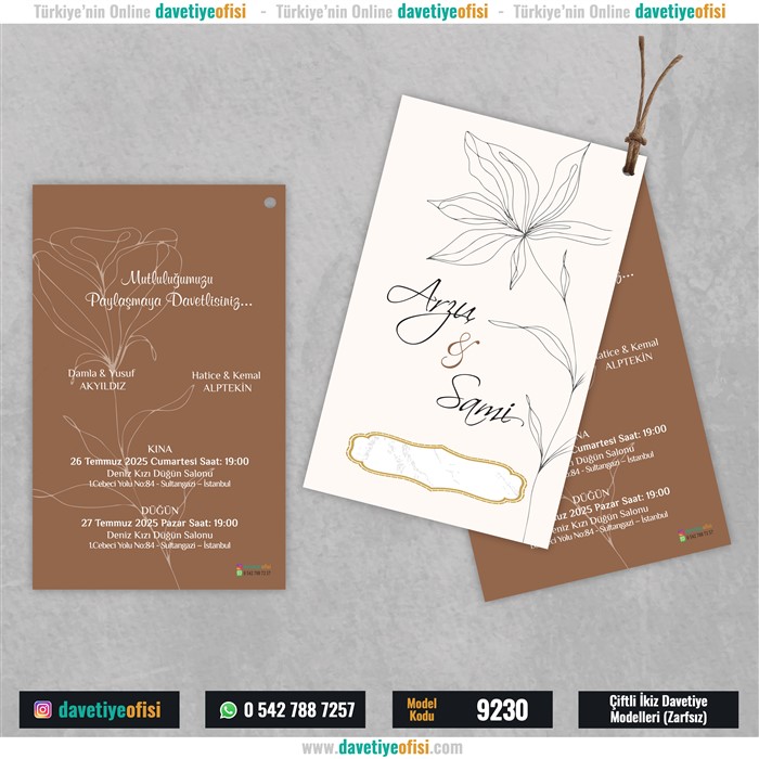 9230ciftli 1000 Adet Çiftli-İkiz Davetiye Model-9230 - Görsel 1