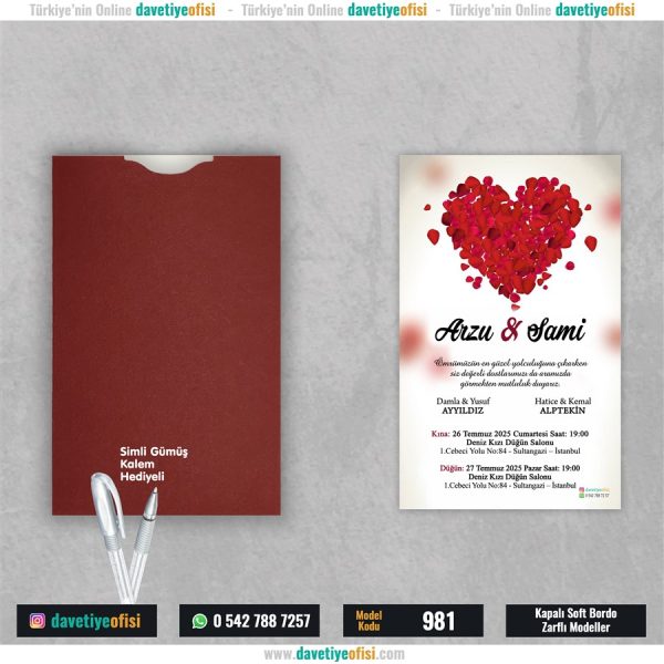 1000 Adet Kapalı Bordo Zarflı Model-981