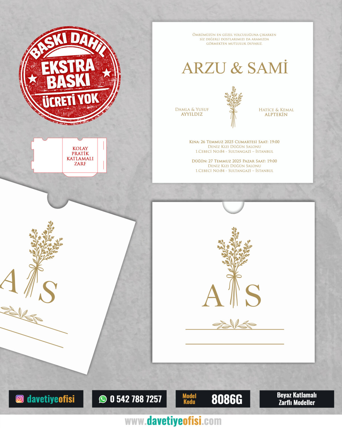 1000 Adet Kare Zarflı Baskılı Model-8086G - Görsel 1