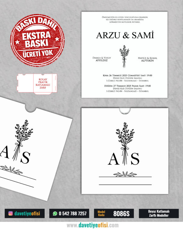 1000 Adet Kare Zarflı Baskılı Model-8086S