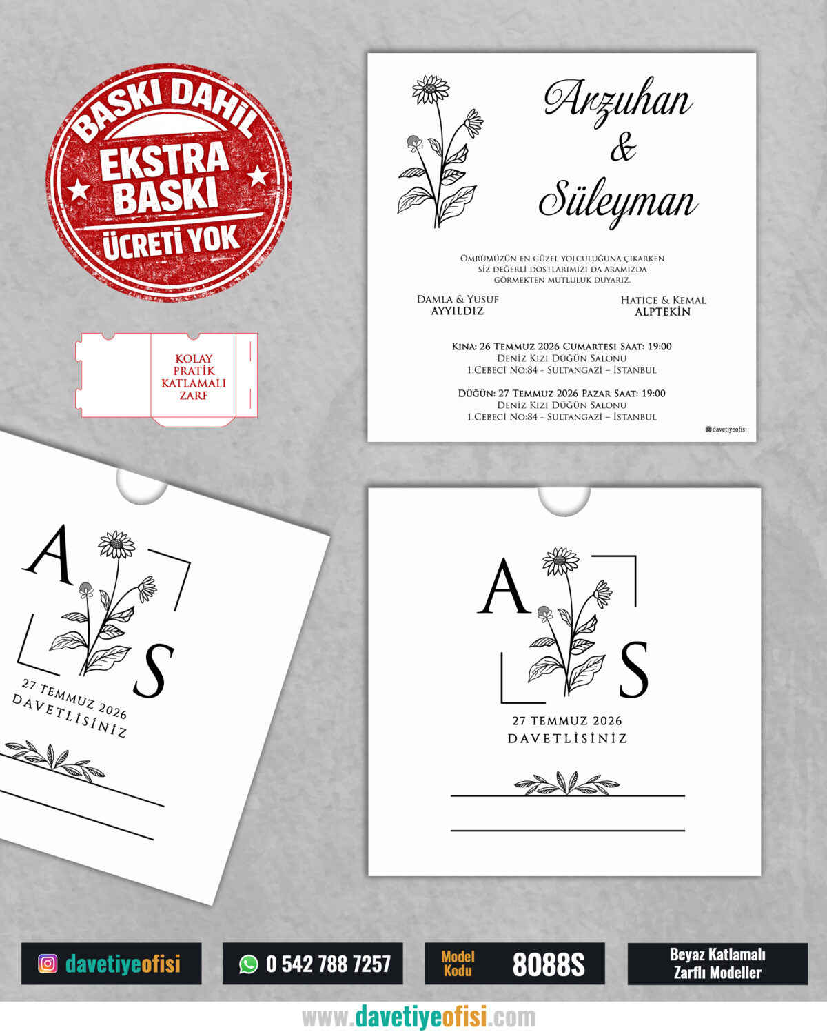 1000 Adet Kare Zarflı Baskılı Model-8088S - Görsel 1