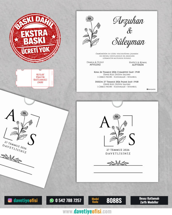 1000 Adet Kare Zarflı Baskılı Model-8088S